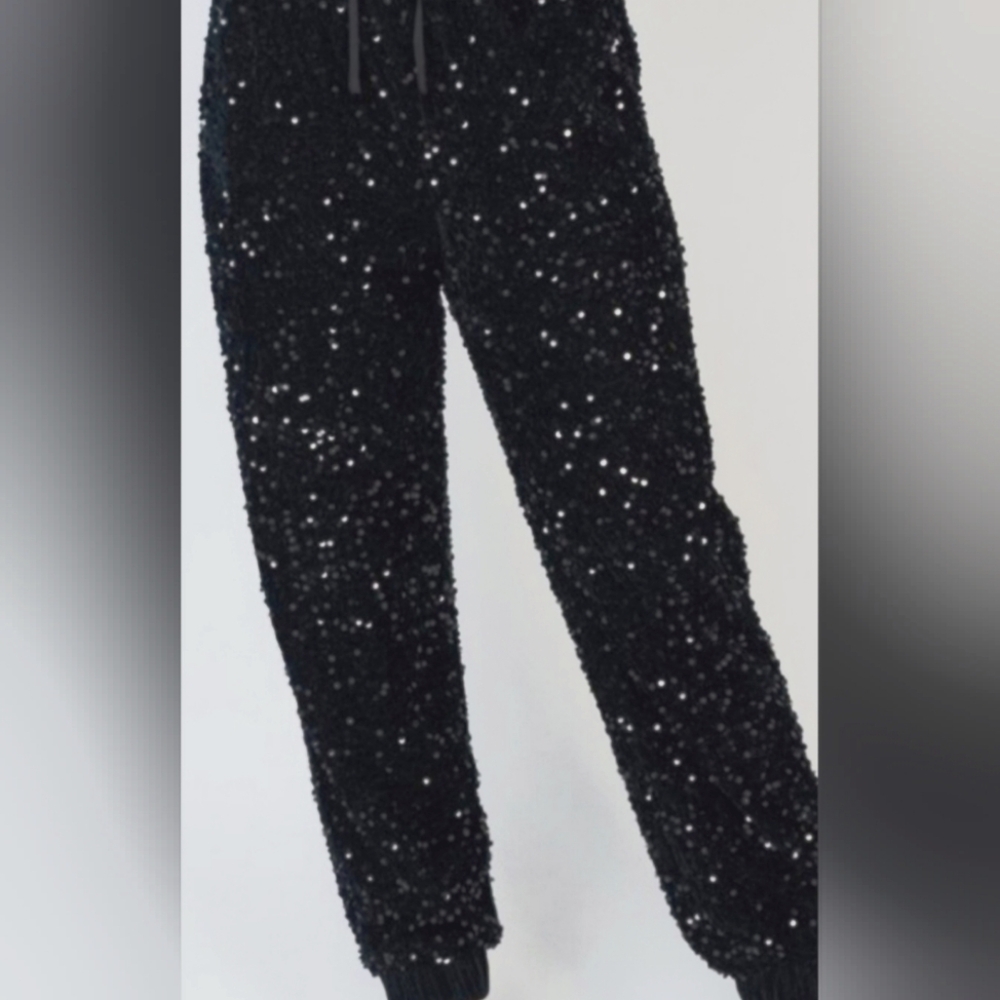 White Birch sequin and velvet joggers